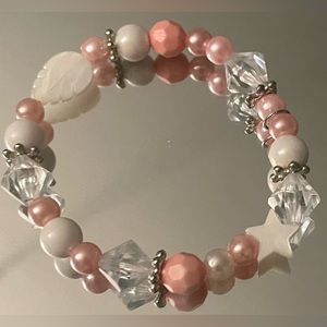 Handmade coquette pink and white faux crystal bracelet